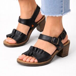 The Art Company Black Leather Block Heel Sandals Size 41 Comfort Platform